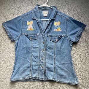 The Relay Company Jean Shirt Womens Large Blue Button Up Short Sleeve